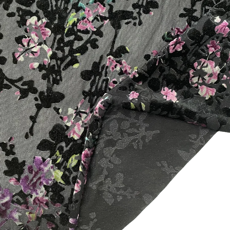 Harvest Knitted Fabric Polyester Nylon Spandex Printed Burn Out Velvet Fabric for Woman Wear Dress