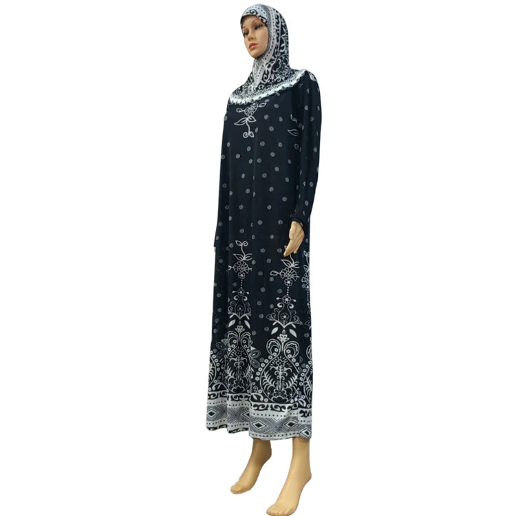 Muslim Women's Arab Hijab Abaya Black Flower Series Maxi Dress Islamic Print Prayer Dress Abaya Robe EID Ramadan Formal Clothing