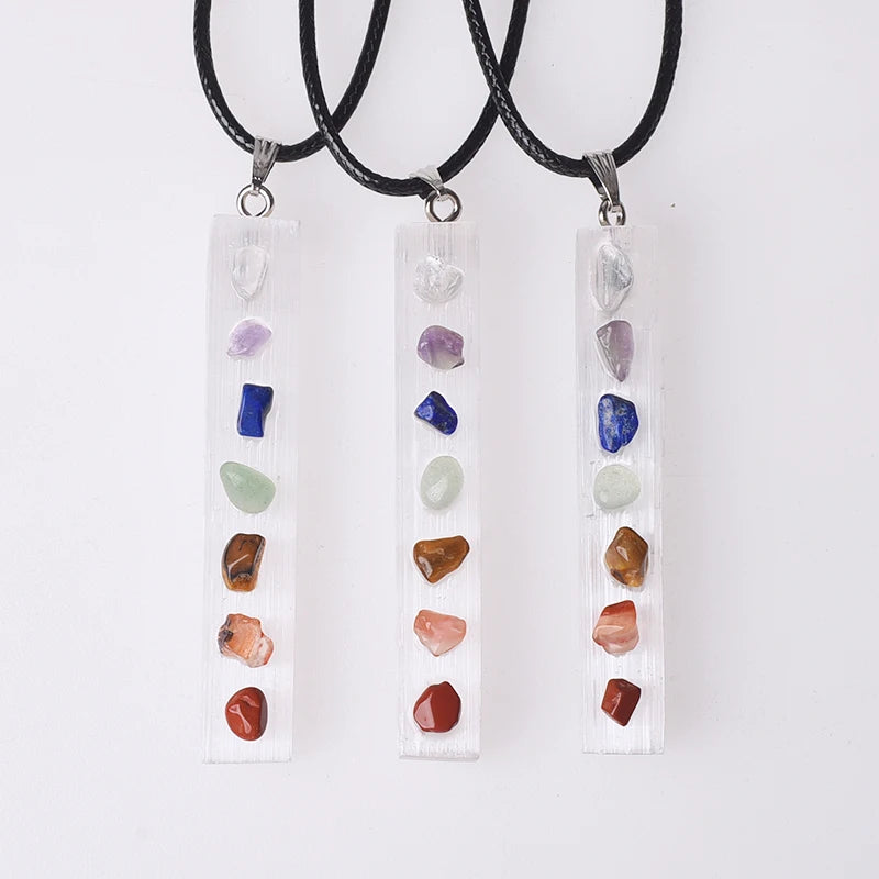 7 Chakra Selenite Healing Sticks With Crystal Gravel Chakra Healing Stick Raw Selenite Stick Wand for Yoga Meditation