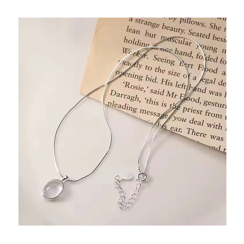925 Sterling Silver Vintage Snake Chain Necklaces Natural Moonlight Stone Sea Blue Stone Pendant Necklaces Women Fine Jewelry
