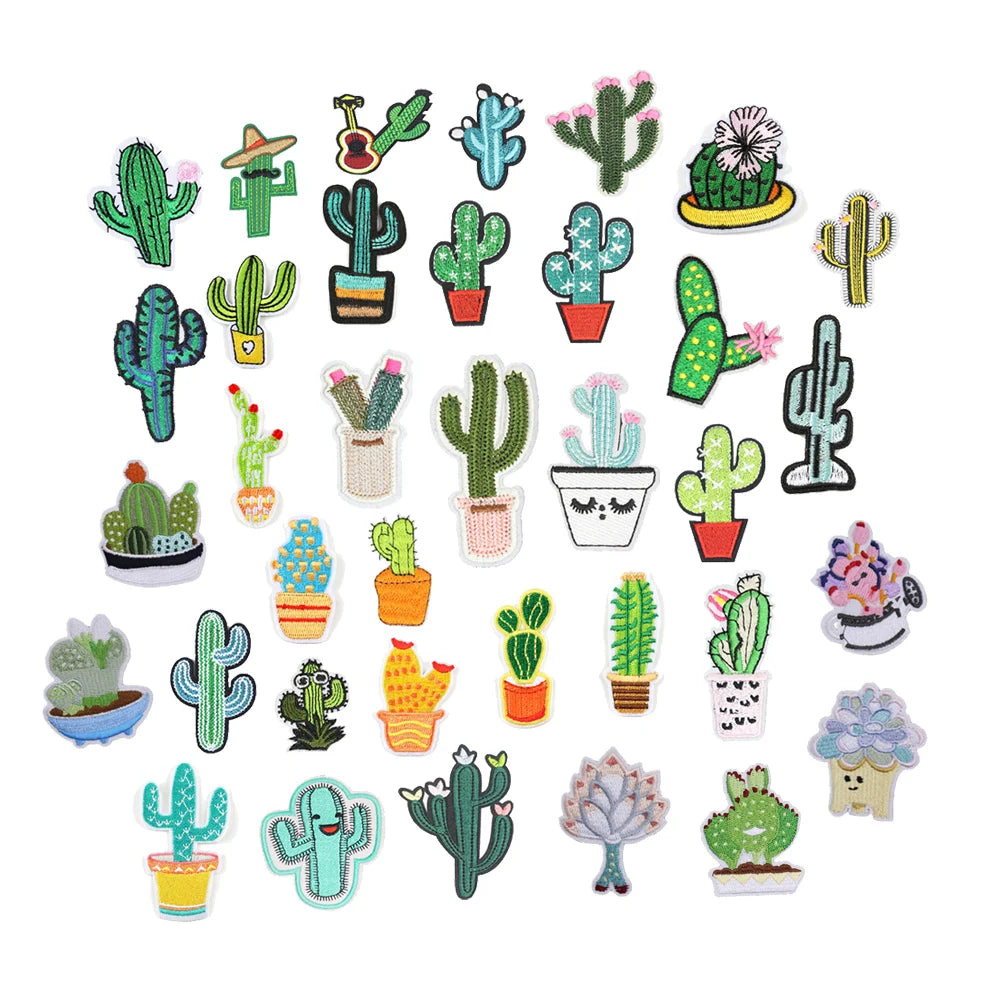Customization Support Hot Sale Lovely Cute Iron on Embroidery Plant Cactus Patches for Diy Scrapbooking