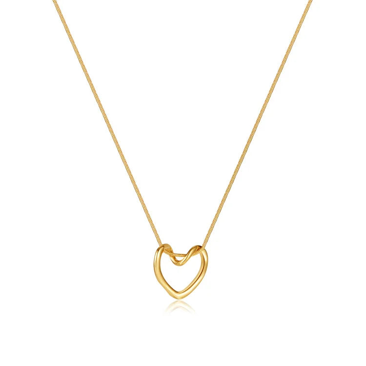 Fine Jewelry Gold Plated Hollow Charm Choker Necklace Stainless Steel Heart Pendant Necklace Jewelry