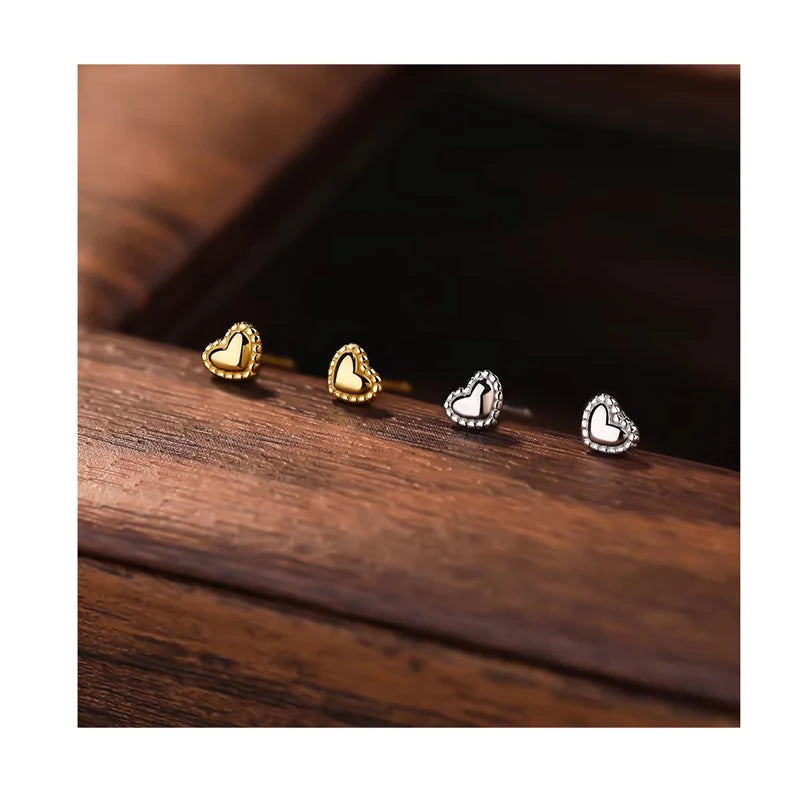 Real Pure S925 Sterling Silver Love Heart Stud Earrings for Women Jewelry Accessories YB-XY-213