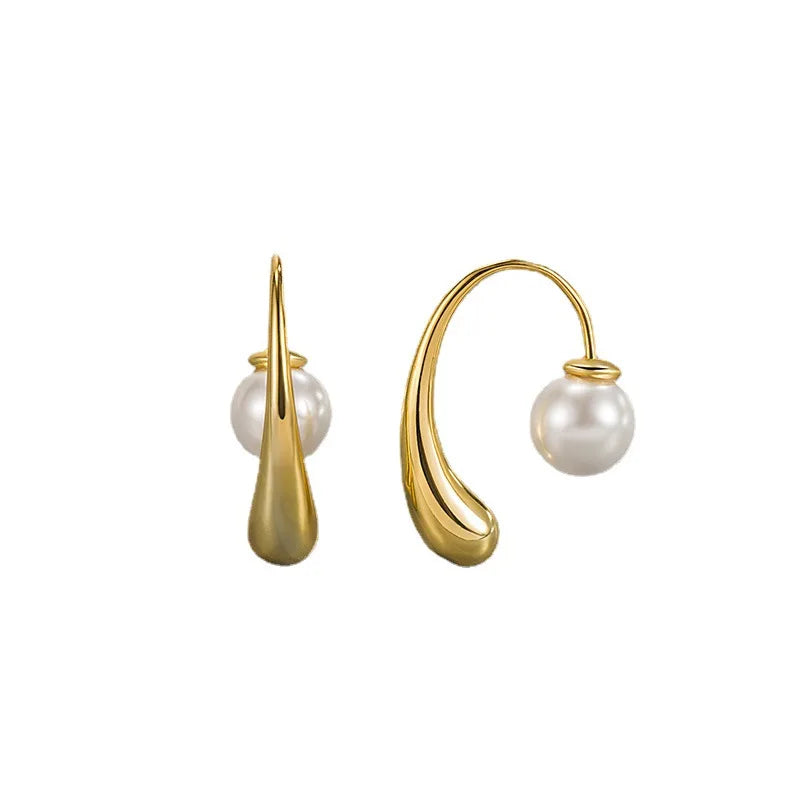Exquisite Hot Wholesale Premium Fashion Water Drop Pearl Hook Gold Plated Jewelry Womens Modern Earrings Women