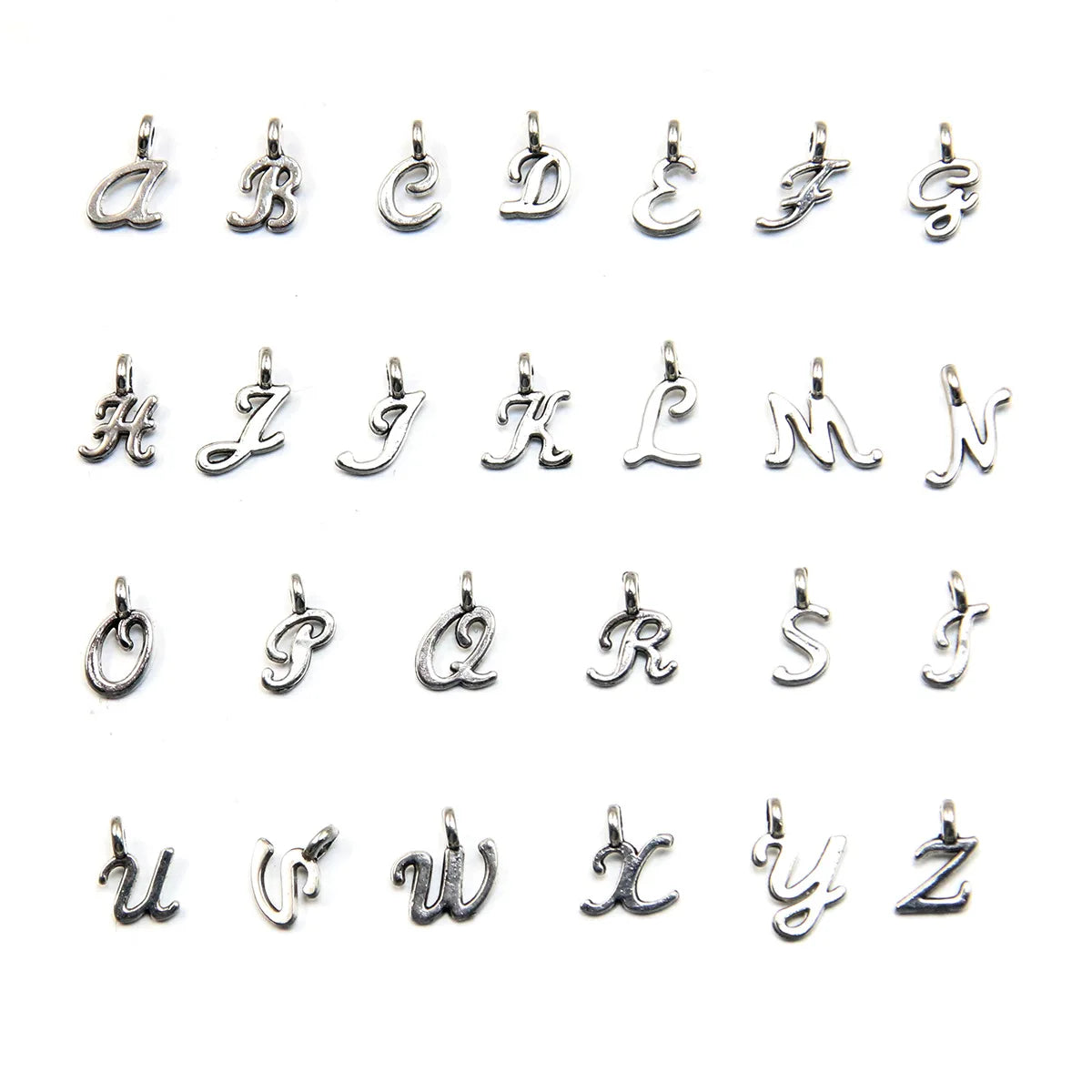 26 English Letters Zinc Alloy DIY Silver Alphabet Charms Pendants Alphabetic Loose Beads