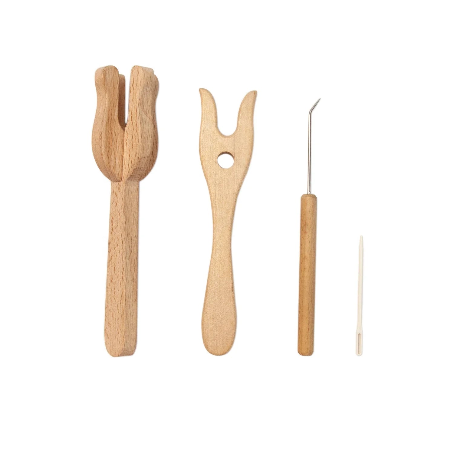 Knitting Fork Wooden (2 PCS)+ Knit Hook Set Handmade DIY Bracelet Craft Braider Weaving Tools