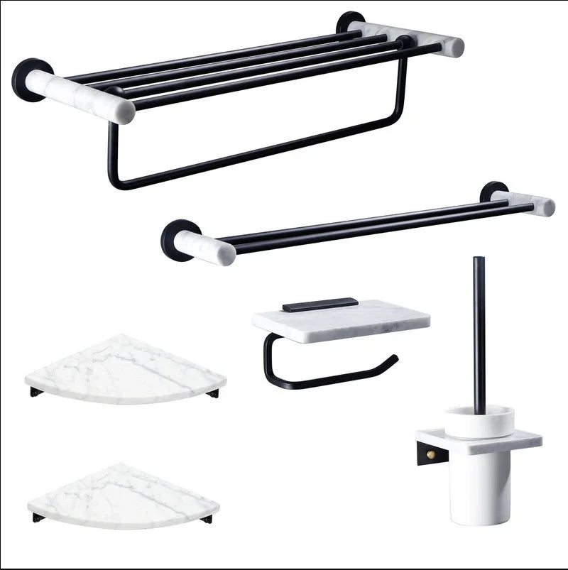 Natural Marble Towel Bar Set Bathroom Towel Rack Shelf Toilet Paper Holder Six Sets