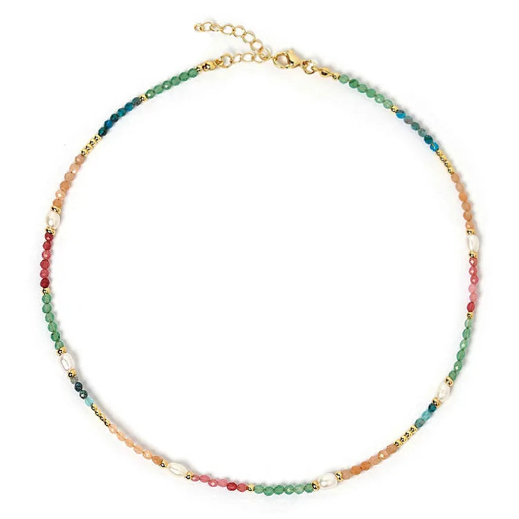 New Cute Elegant Freshwater Pearl Faceted Natural Stone Bead Choker Necklace Stainless Steel Beads for Women