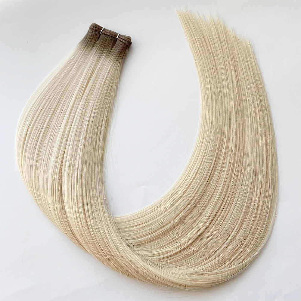 Genius Weft Human Hair Weave Medium Brown and Caramel Blonde Human Hair Sew in Hair Weft