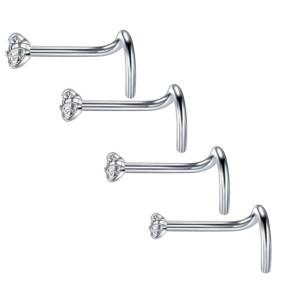 Stainless Steel Nose Ring Momen CZ Nose Screw Stud Nose Piercing Jewelry