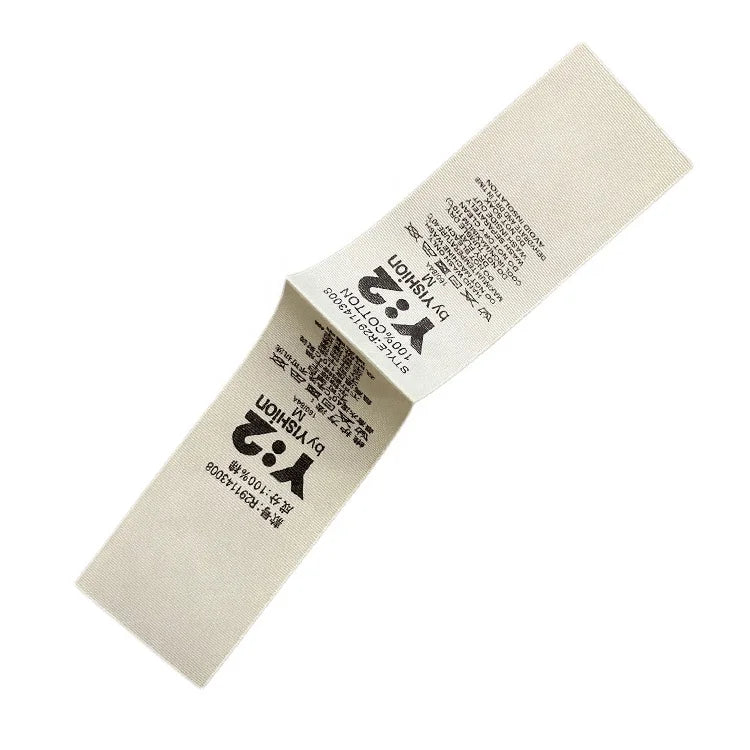 White Cotton Ribbon Tape Care Label Rectangle Printed Care Label for Clothes Shoes Bags Center-Folded Washable Washing Symbols