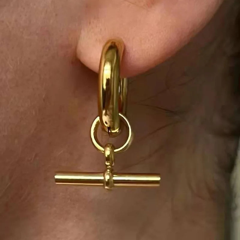 Trendy Earring 18K Plated Bar Dangle Jewelry Stainless Steel Hoop Huggie  Earrings 2022  Gold Jewelry Wholesale