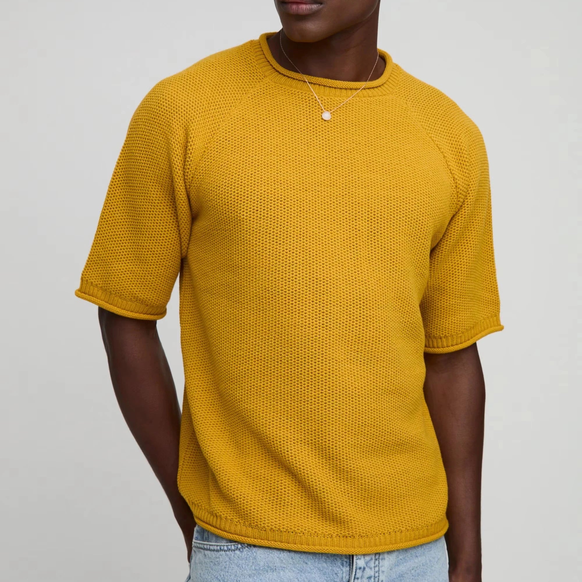 Custom Design Logo Men's Casual Cotton T-Shirts 220 Grams Weight Short Sleeve Crew Neck Knit Pullover Top Fashionable Knitwear