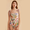 2023 Summer Hot Sale Girls Bikini Fashion Printed Bandage One Piece Swimwear Vintage Style Beachwear