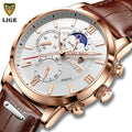 LIGE LG8932 Watches Men Clock LIGE Casual Leather Moon Phase Man Watch Sport Waterproof Quartz Chronograph