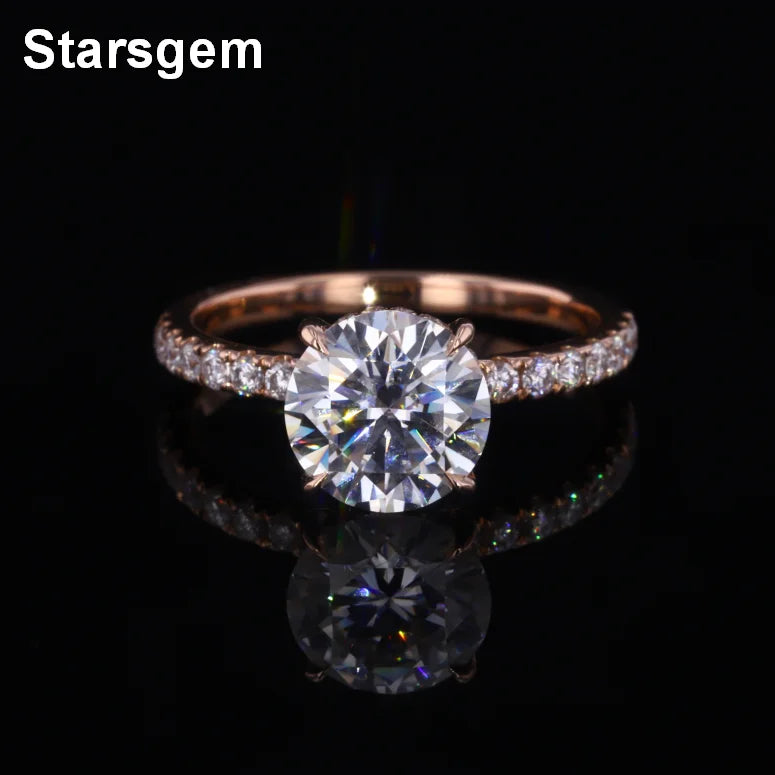 Starsgem Four Claw 14K Gold 1.0ct Pave Setting Lab Grown Diamond Wedding Engagement Ring