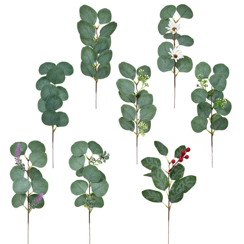 Y-H013 Wholesale Artificial Faux Eucalyptus Leaves 35cm Artificial Greenery Eucalyptus Stems for Home Wedding Decoration