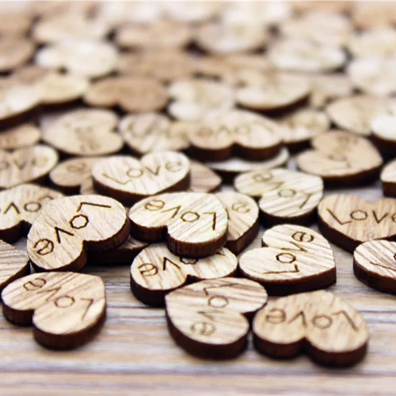Nicro 100pcs Wooden Cute Heart Slices Discs Love Carved DIY Unfinished Handmade Natural Crafts Gift Supplies Wedding Ornament