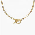 MICCI Women's Jewelry PVD 18K Gold Plated Stainless Steel Paper Clip Link Chain Long OT T Bar Toggle Clasp Buckle Necklace