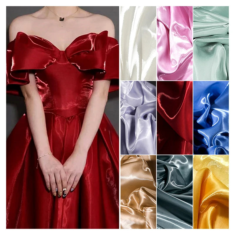YX60 Luxury Shiny Metallic Reflective 100% Polyester Liquid Organza Satin Fabric Soft Bright Silk Satin Fabric