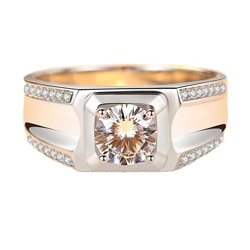 Wish Jewelry Brilliant 925 Sterling Silver Gold Plated Ring Jewelry 1/2 Ct D Color Vvs Moissanite Diamond Male Ring
