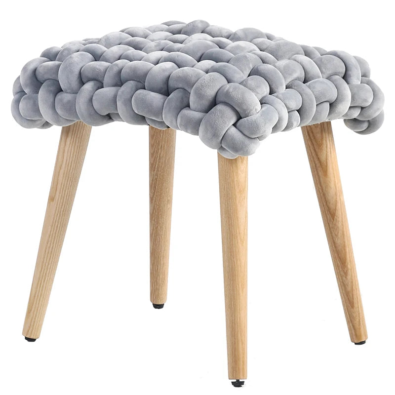ODM&OEM New Design Soft Adjustable Height Velvet Braided Rope Ottoman Stool for Bedroom Apartment Entry