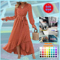 Women's Boho Cocktail Maxi Dress 2025 Spring Summer V Neck Dot Long Sleeve Flowy Slit Wedding Party Dresses  Stylish Fashion