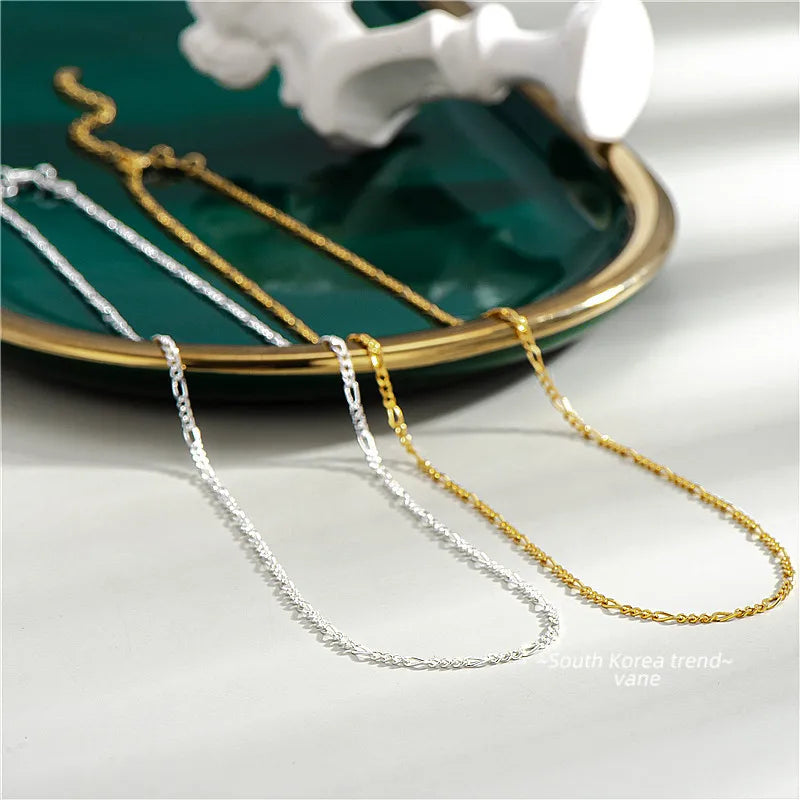 Wholesale 1.8mm Necklace Chain for Women Jewelry 18k Gold Plated 925 Sterling Silver Tiny Figaro Chain Choker Necklaces