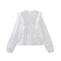XS-L Ruffles Decorate Long Sleeve White Blouse Women Blouses Tops Clothing