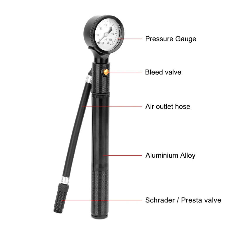 Mini Aluminum Bicycle Pump with Pressure Gauge Hand Tire Inflator for Easy Bike Maintenance