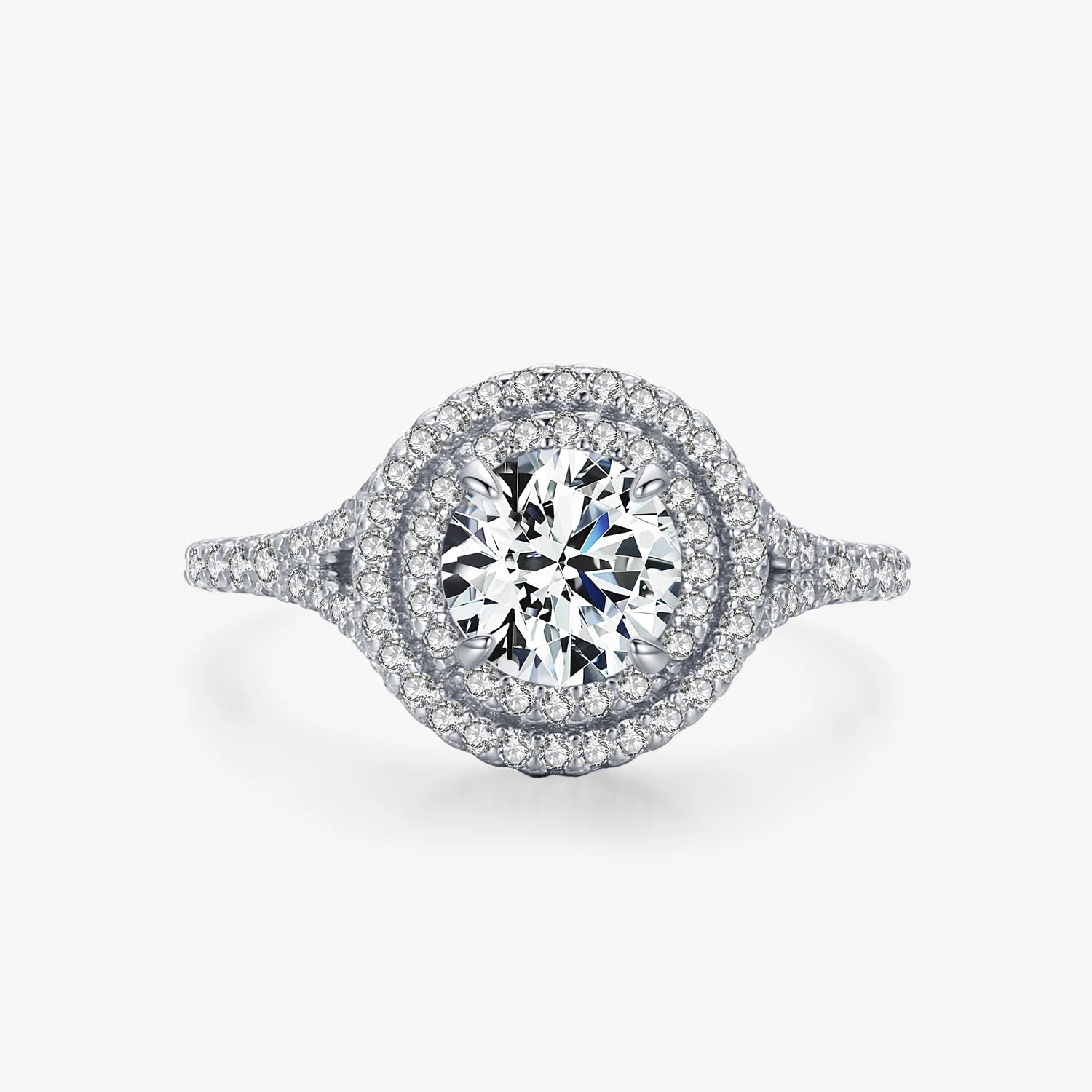Ailmay Fashion Luxury 925 Sterling Silver Sparkling 5A Zirconia Round Rings for Women Charm Classic Wedding Statement Jewelry