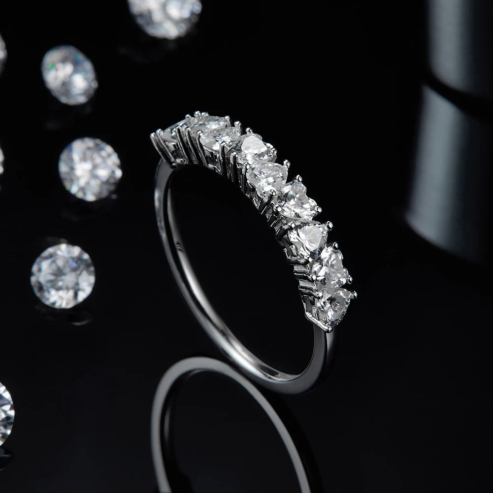 For SMR86 925 Sterling Silver Women's Engagement Ring with Heart Moissanite Rhodium Plated Prong Setting