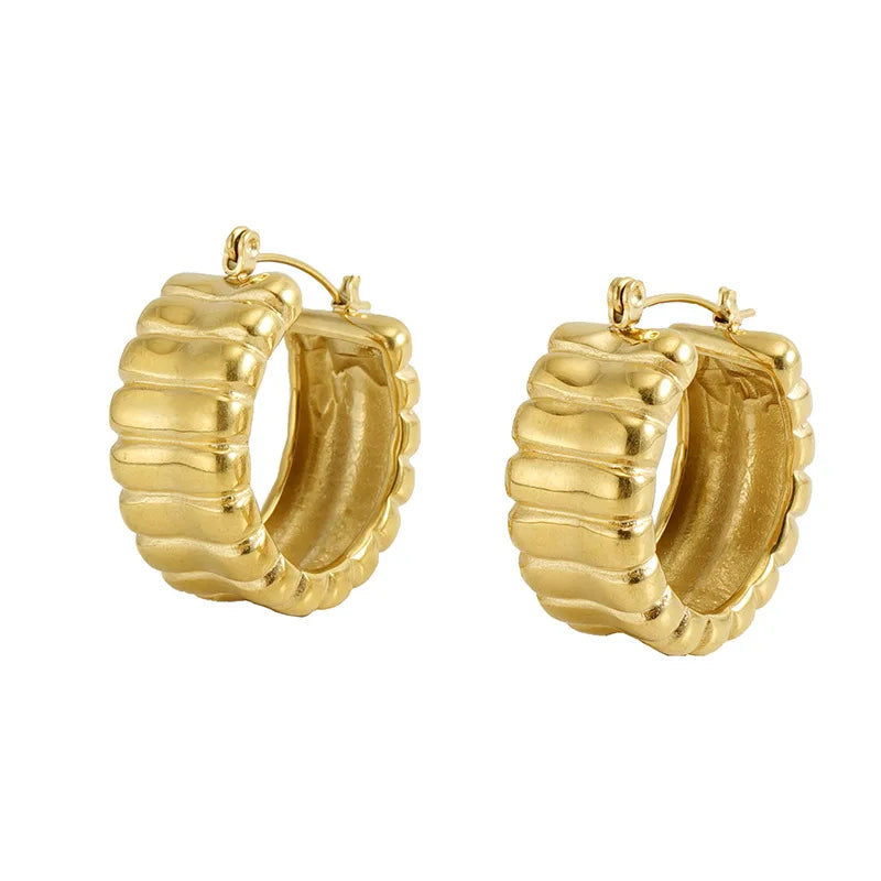 Hoop Earrings for Women 316L Stainless Steel Jewelry Fashion 18K PVD Gold Plated Vintage Big Hoop Earrings