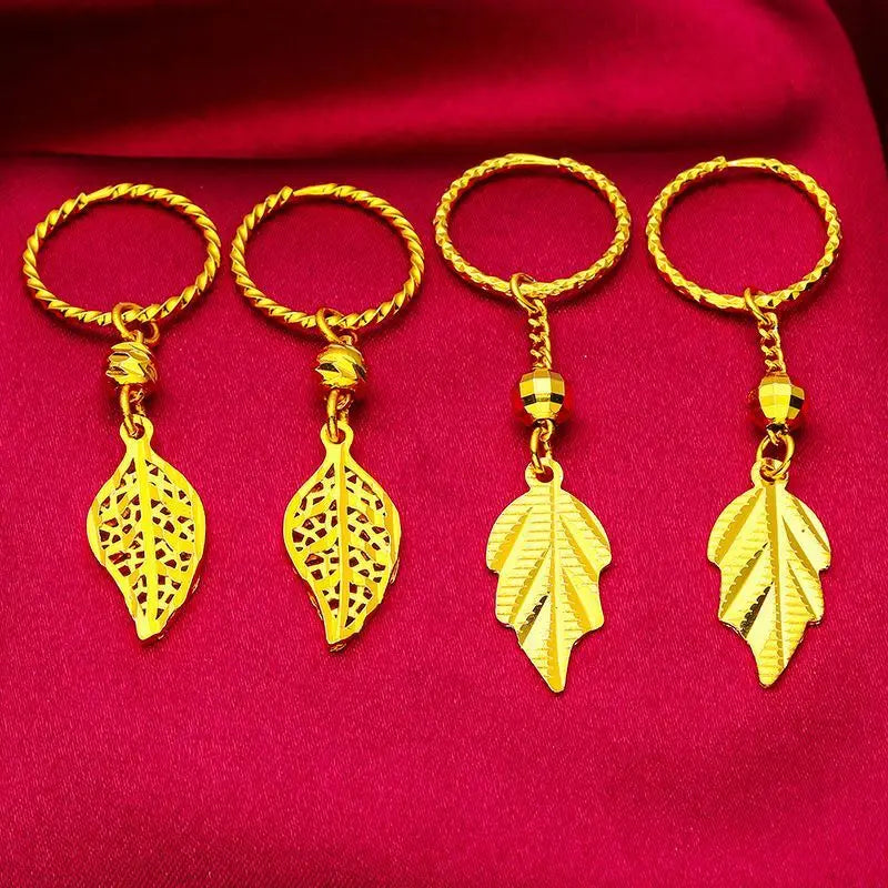 Plated Twist Leaf-Shaped Earring Ear Ring Gold Maple Leaf Fashion Ornament Wholesale Live Earrings