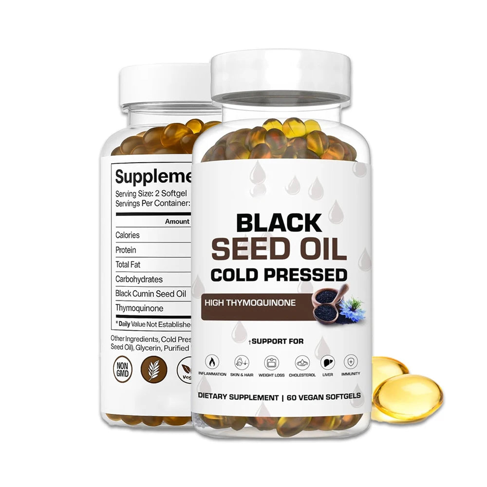 OEM/ODM Black Seed Oil Gummies Natural Organic Antioxidant Supplement Thymoquinone Omega-3 Boost Immunity 60 Capsules/Bottle