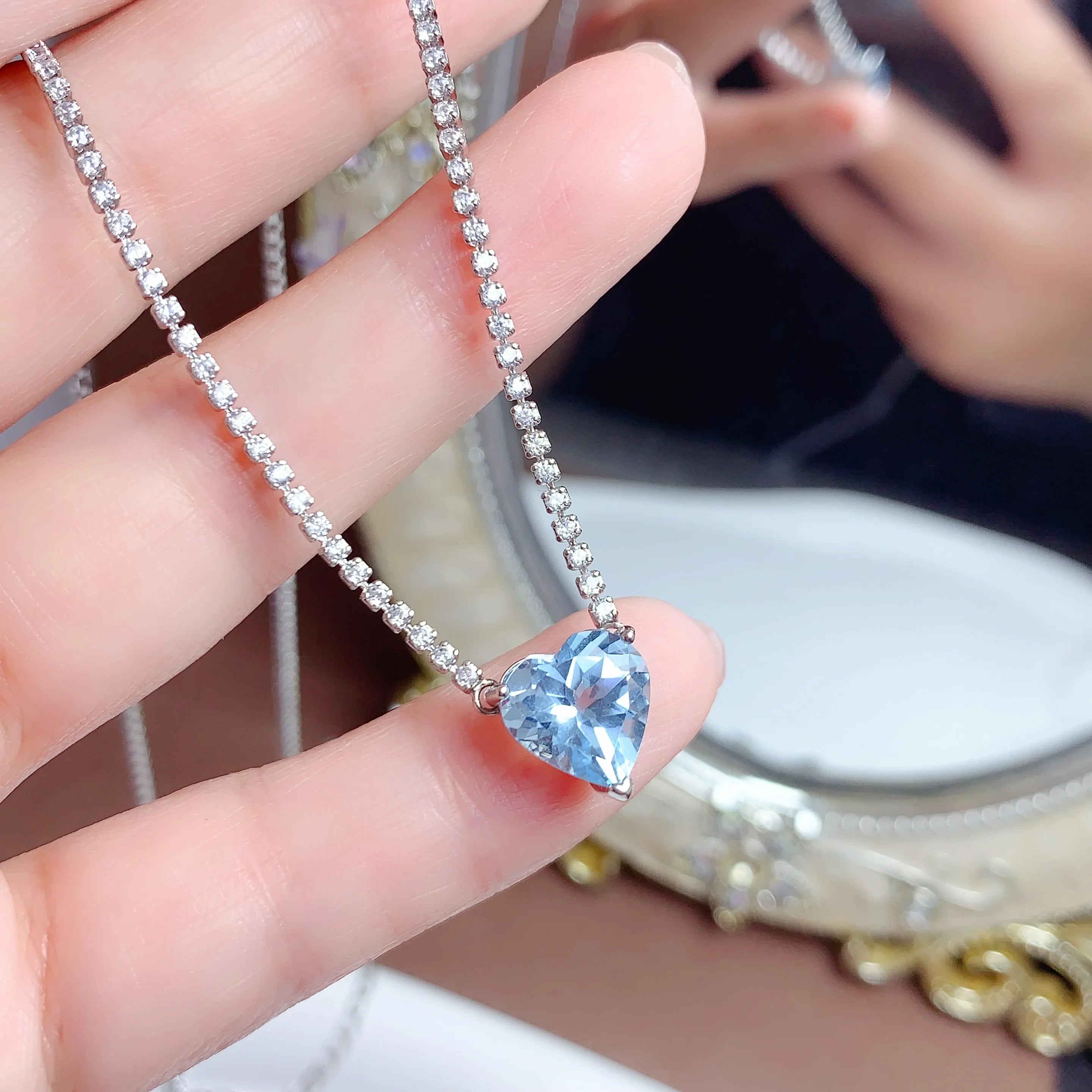 Free Shipping 925 Sterling Silver Natural Topaz Gem Stone Necklace for Women Customised with Rhodium Hot Popular