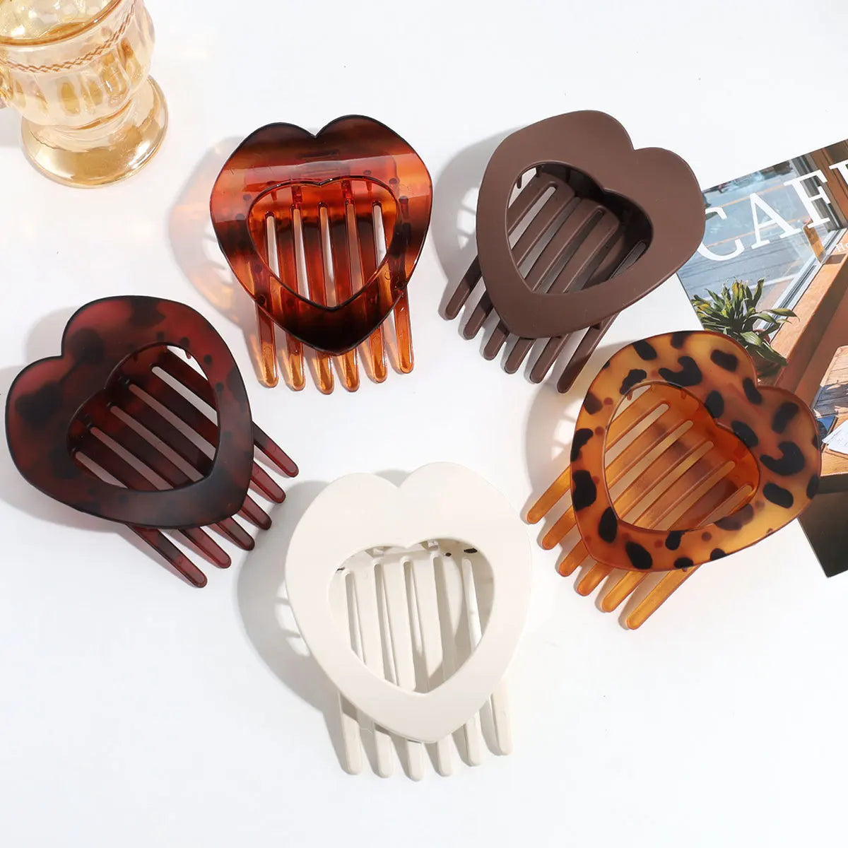 Fashionable Leopard Print Hair Clip Matte Heart-shaped Back of the Head Half-tie Hair Fastener Versatile Hair Accessory