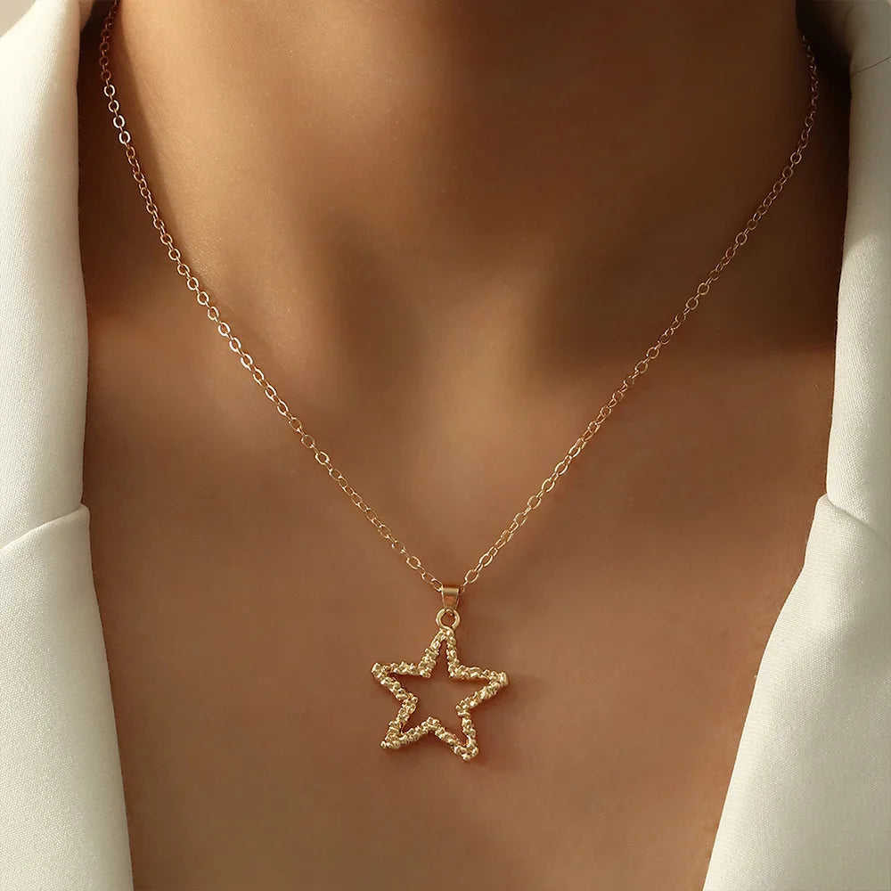 Collar Con Cinco Puntas Gold Plated Jewelry Alloy Metal Cheap Necklace Five Pointed Star Pendant Necklace for Women