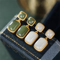 Aimgal S925 Sterling Silver 18K Gold Plated Hetian Jade Drop Pendant Trendy Personalized Square Design for Parties Fine Earrings
