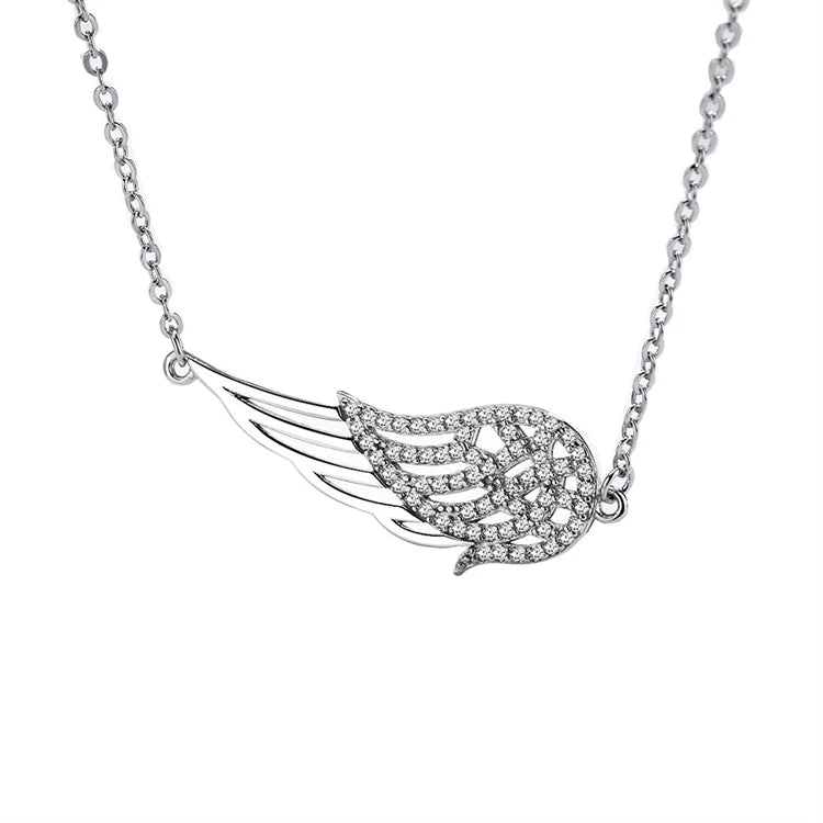 Fashion 925 Sterling Silver CZ Diamond Angel Wing Pendant Women Simple Necklace