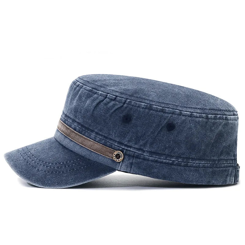 2025 New Arrival Faded Cotton Flat Top Camp Cap Breathable Outdoor Sun Hat Two Tone Sports Cap for Men