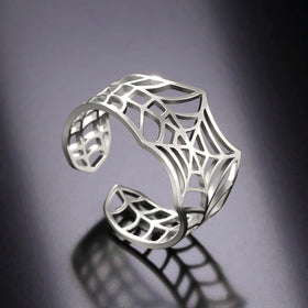 Spider Web Rings for Women Men Open Adjustable Ring Stainless Steel Punk Style Hollow
