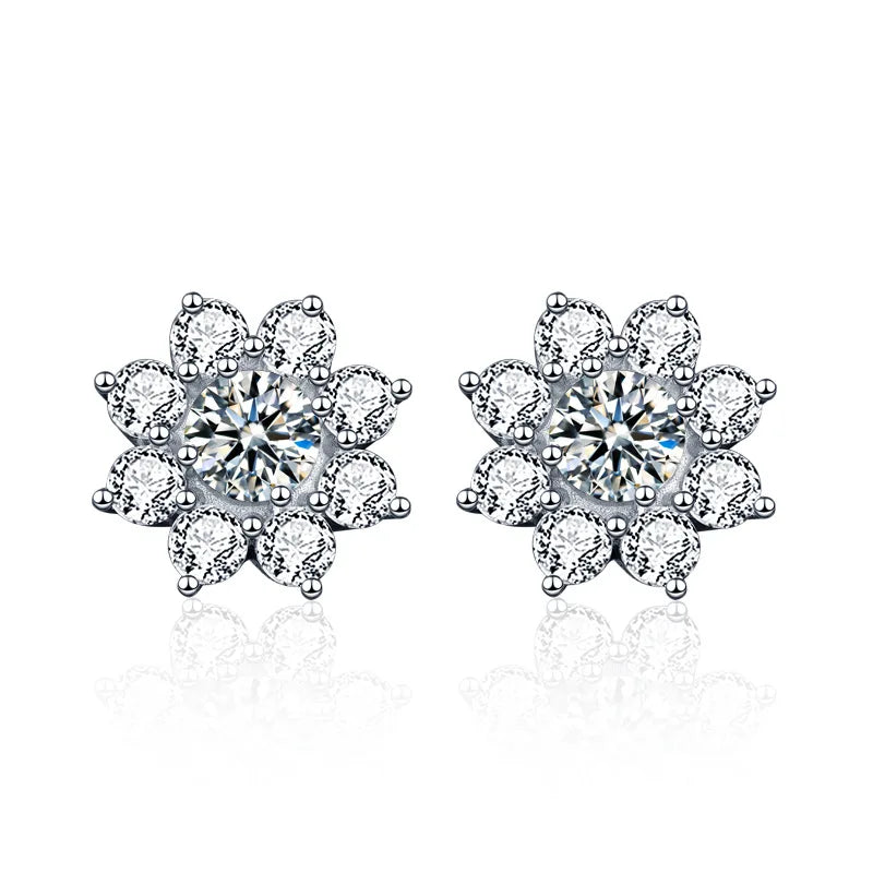 Wholesale Marguerite Flower Design Grade D Moissanite Earrings 925 Sterling Silver 0.5ct Moissanite Stud EarringS