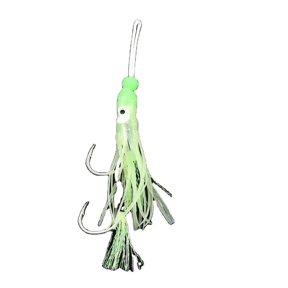 CASTFUN Double Jig Hook Assist Hook High Carbon Steel Saltwater Sharp Jigging Hook With Glow Octopus Skirts