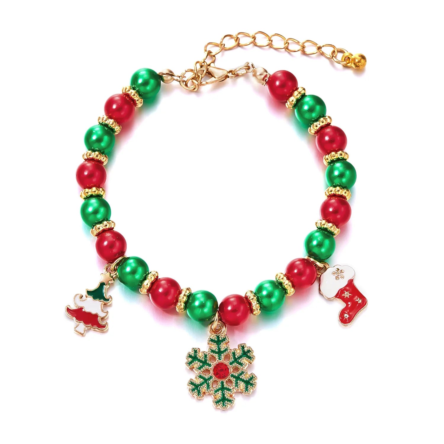 Newest Christmas Cane Charm Bracelet Enamel Candy Santa Claus Beaded Bracelet for Women