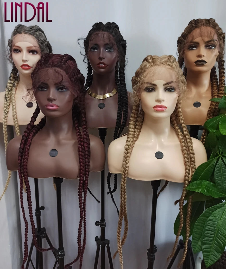 LINDAL 4 Braids 1/27 Black 1/99J 27/613 1/30 1b/613 Ready Ship Attractive Design Hand Tied Lace Front Braided Synthetic Hair Wig