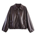 ZATRHMBM Autumn Women's Clothing 2025 New Fashion Imitation Leather Pilot Jacket Coat Casual Long-sleeved Lapel Female Coat