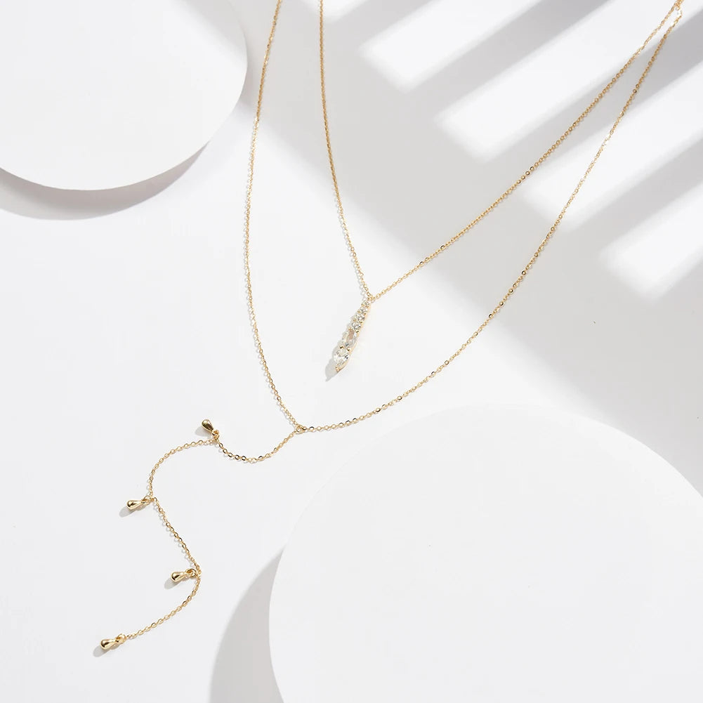 BQN11 RINNTIN Dainty Layered Long Necklace 14k Gold Plated/Silver Y-Shaped Lariat Necklace for Women Girls Gift