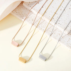 Customize Logo Gold Plated Blank Tube Charm Necklace Stainless Steel Snake Chain Rectangle Pendant Necklace