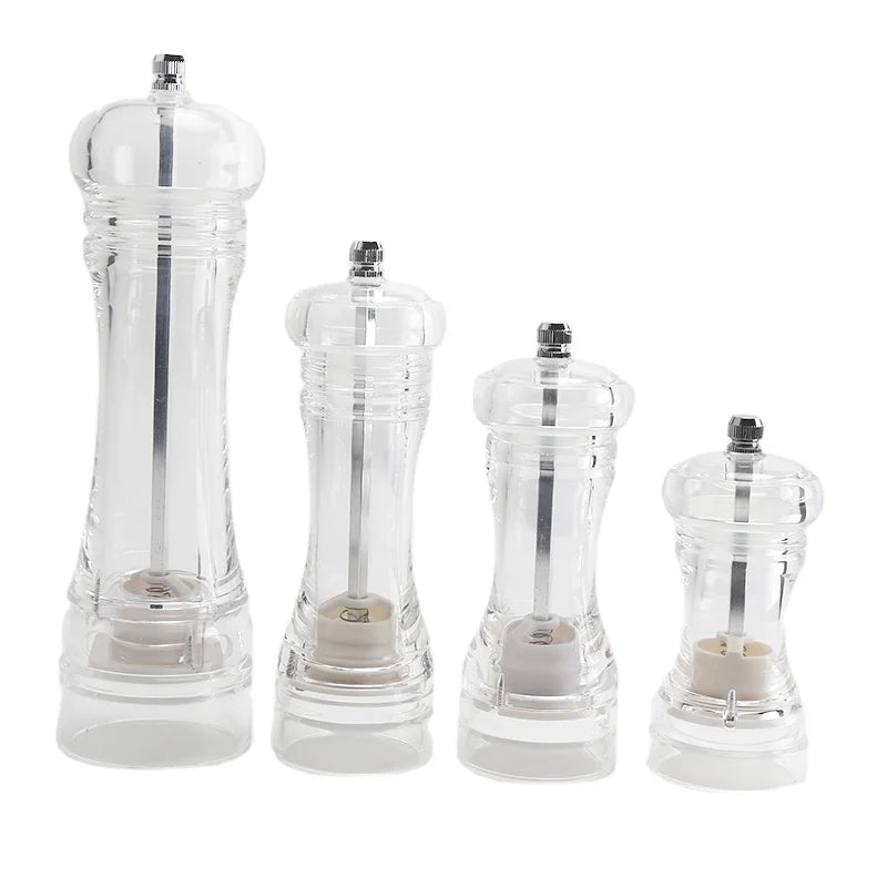 Adjustable Coarseness Clear Acrylic Pepper Grinder Mill and Salt Shaker Refillable Ceramic Rotor Plastic Pepper Mill Shakers